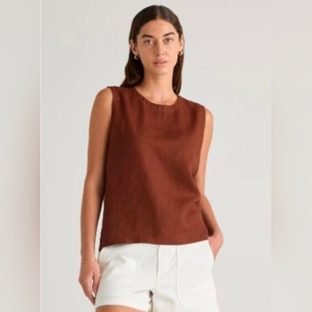 Quince Sleeveless Linen Shell Top in Brown M